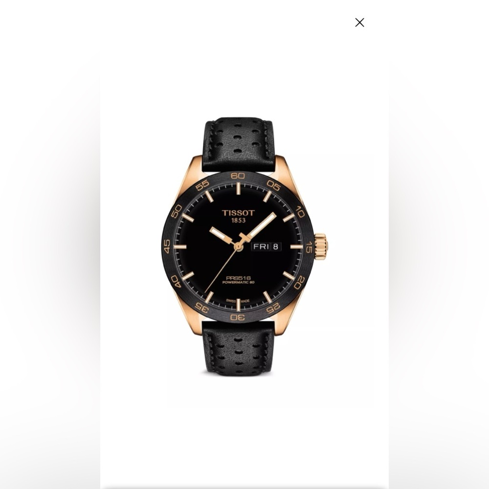 Men's Swiss Automatic PRS 516 Black Perforated Leather Strap Watch 42mm